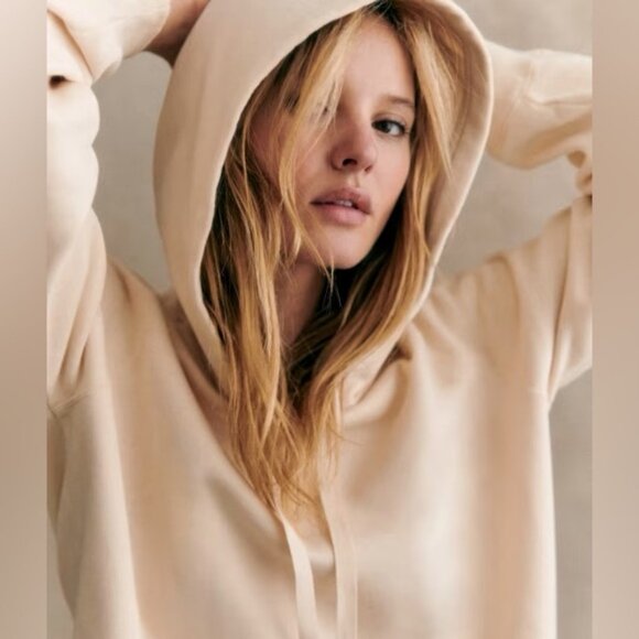 Sezane Lexi Sweatshirt Cream Hoodie Organic Cotton Size Medium French Minimalist - Picture 3 of 16